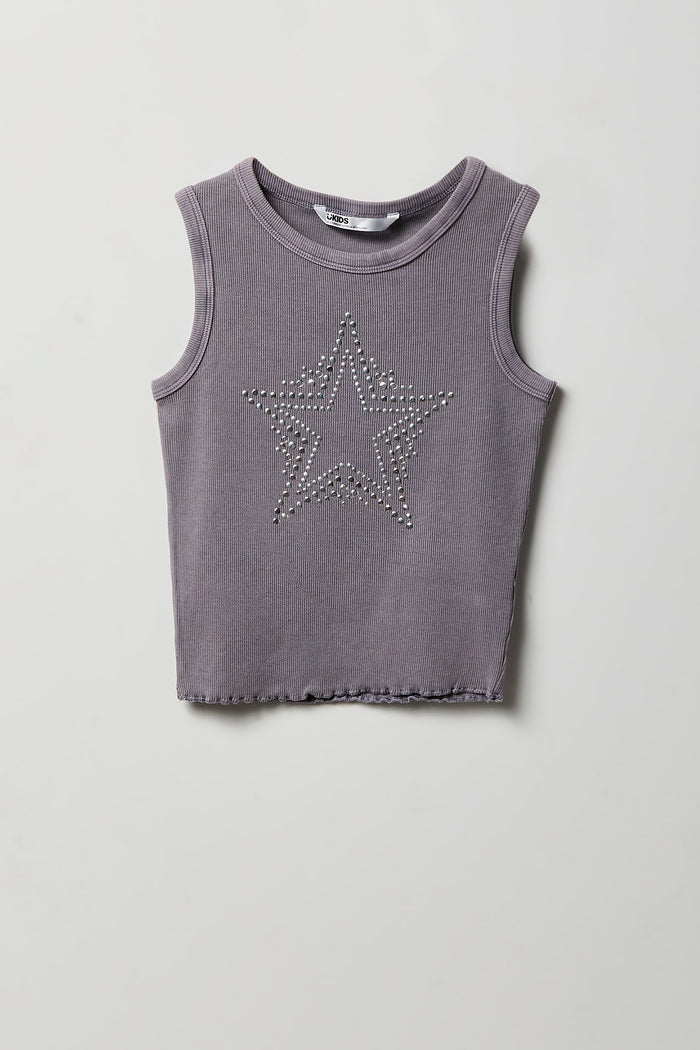 Girls Studded Washed Ribbed Tank