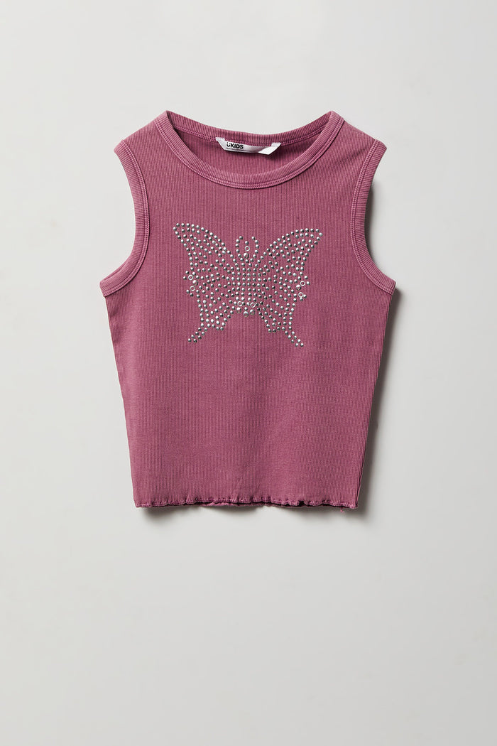 Girls Studded Washed Ribbed Tank