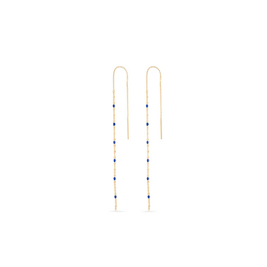 Gold vermeil anchor chain threader earrings with blue enamel beads