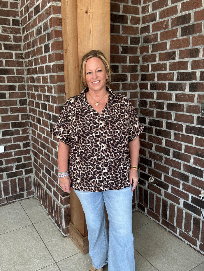 Grace and Emma Leopard V-Neck Top