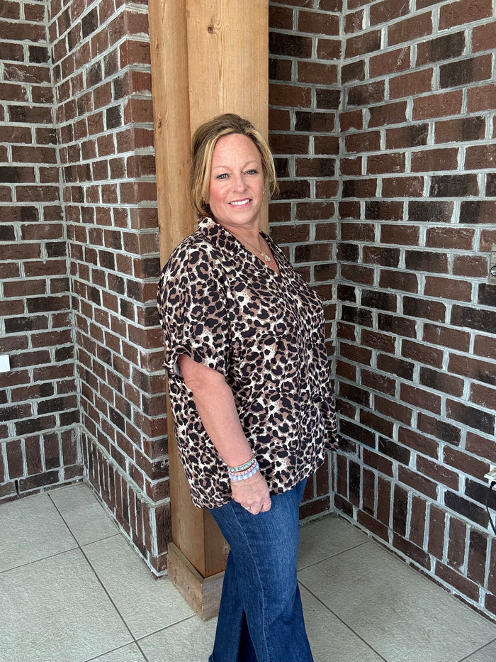 Grace and Emma Leopard V-Neck Top
