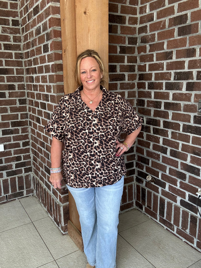 Grace and Emma Leopard V-Neck Top