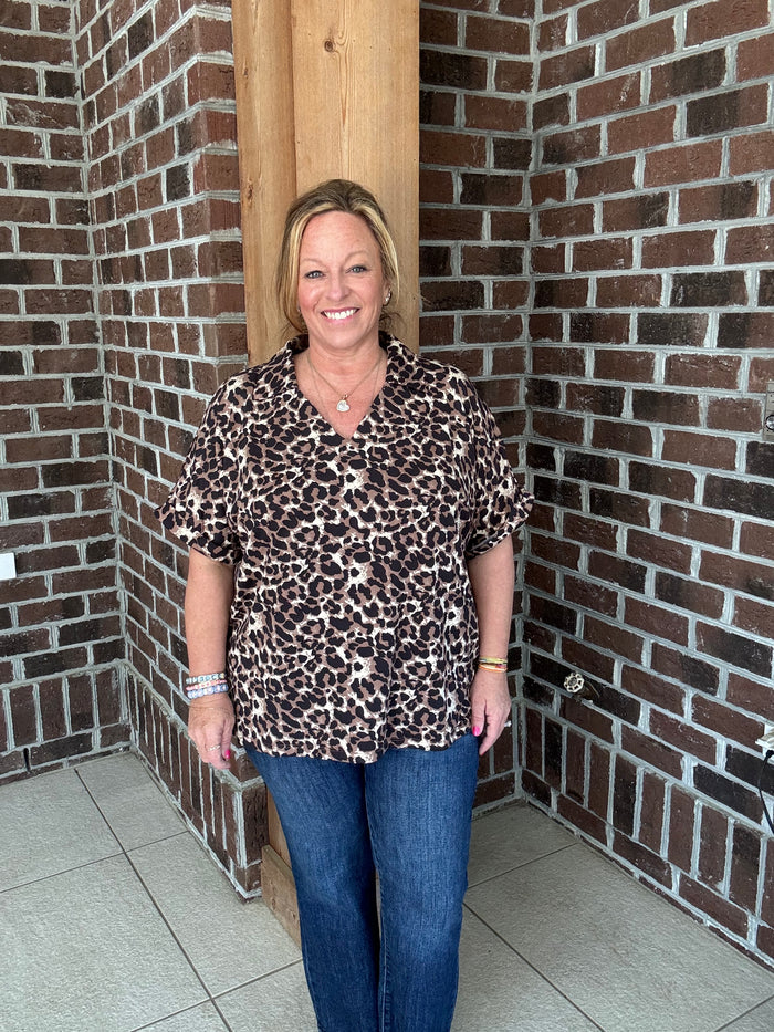 Grace and Emma Leopard V-Neck Top