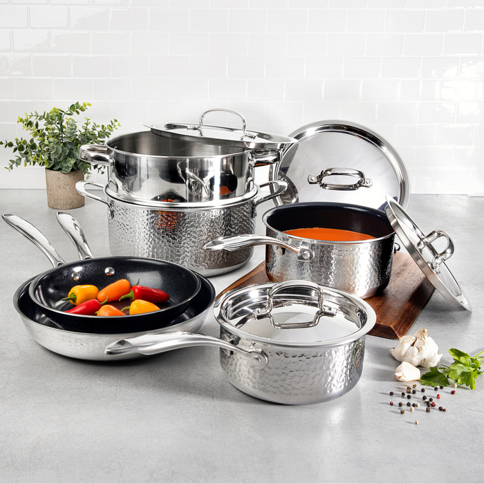 Granitestone 10-Piece Hammered Stainless Steel Pro Series Cookware Set
