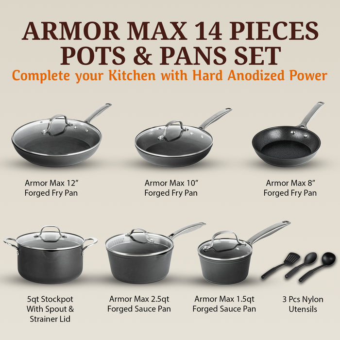Granitestone ArmorMax 14 Piece Induction Hard Anodized Set with Utensils