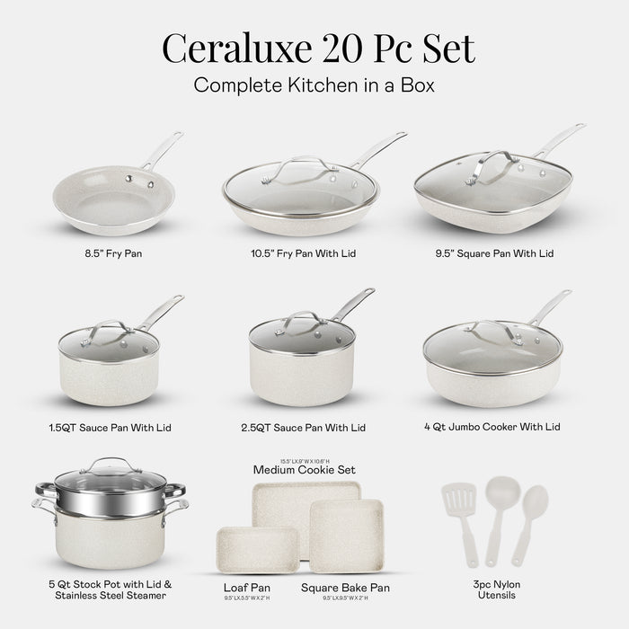 Granitestone Ceraluxe 20 Piece Express Cookware & Bakeware Set with Utensils