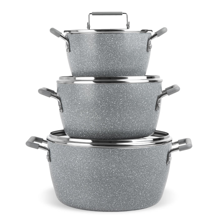 Granitestone Ceraluxe 6 Piece Grey Speckle Nesting Stock Pots Set