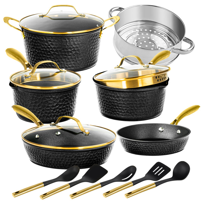 Granitestone Charleston Collection - Hammered Cookware - Pots, Pans, Available in Navy and Black