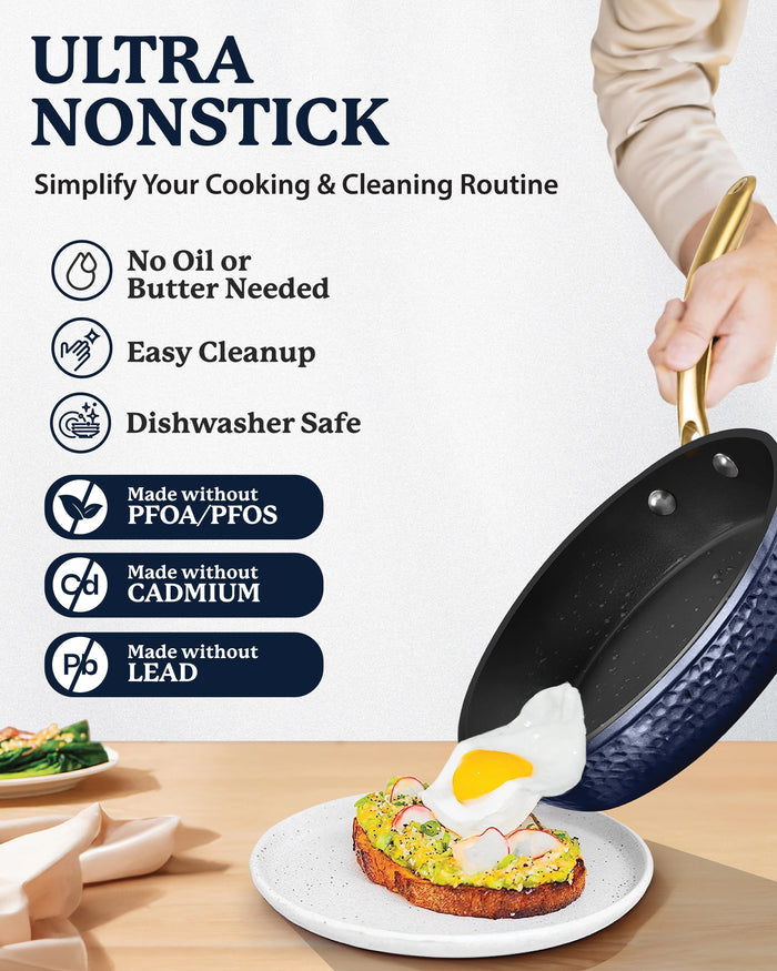 Granitestone Charleston Collection - Hammered Cookware - Pots, Pans, Available in Navy and Black