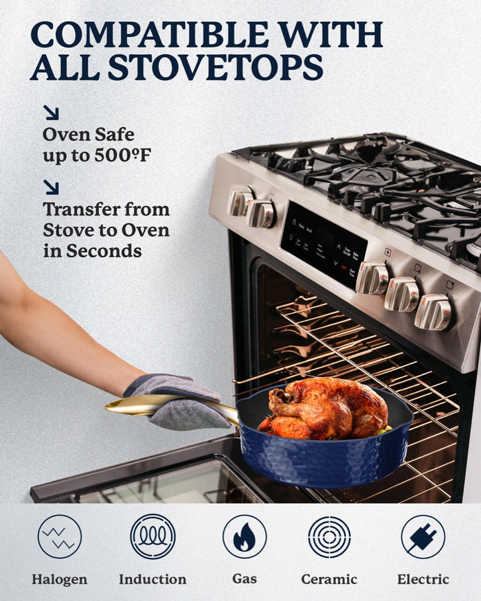Granitestone Charleston Collection - Hammered Cookware - Pots, Pans, Available in Navy and Black