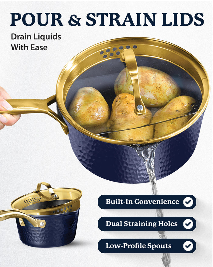 Granitestone Charleston Collection - Hammered Cookware - Pots, Pans, Available in Navy and Black