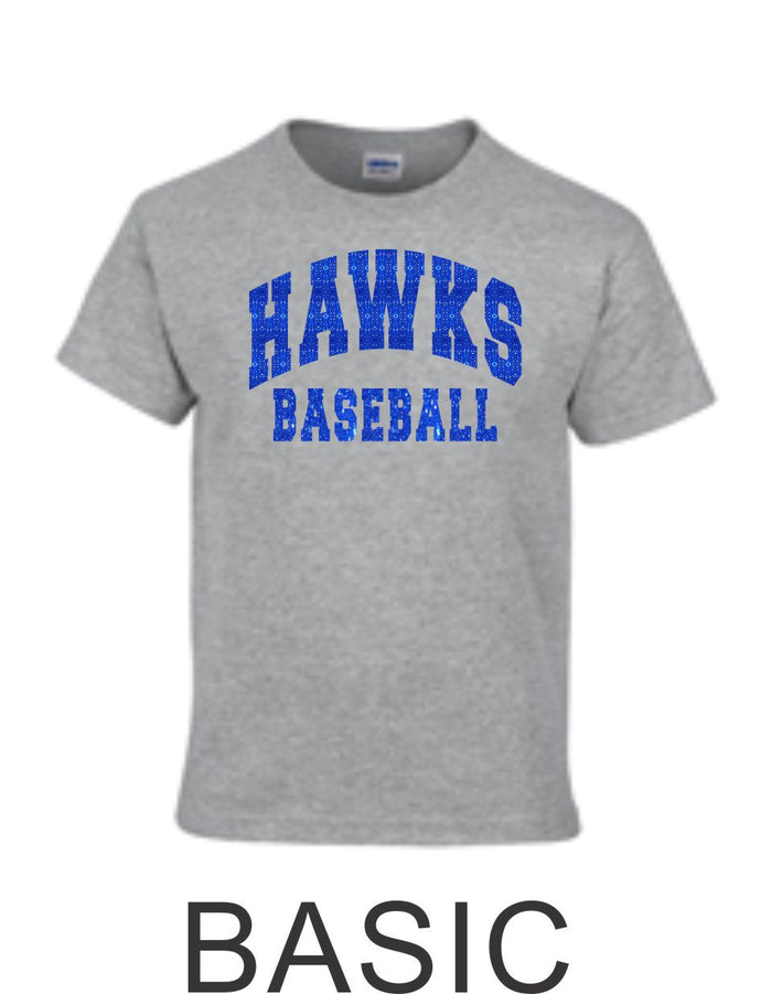 Hawks Baseball Basic Tee in 2 Designs- Matte or Glitter