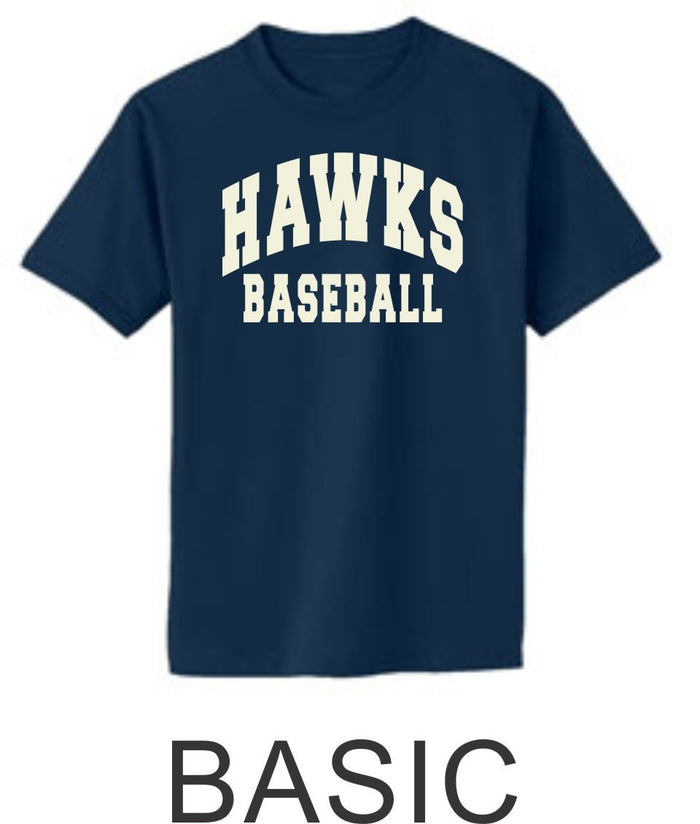 Hawks Baseball Basic Tee in 2 Designs- Matte or Glitter