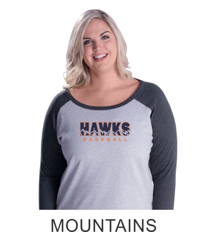 Hawks Baseball Curvy Lady Raglan- 3 designs-Matte or Glitter