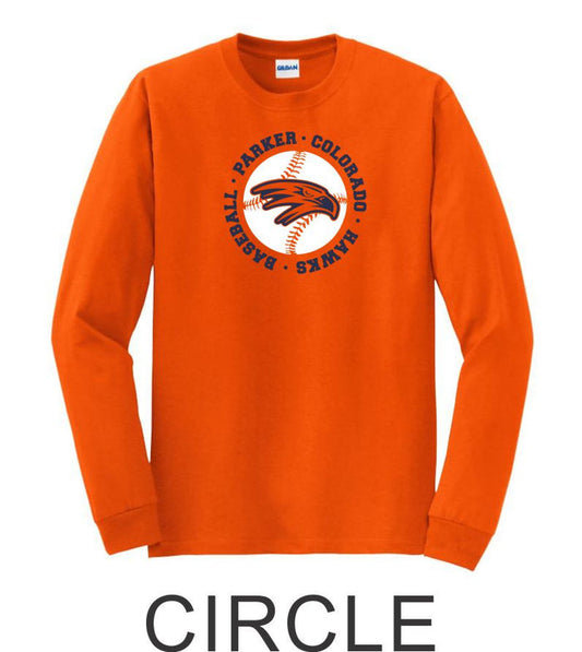 Hawks Baseball Long Sleeve Tee- 2 Designs- Matte or Glitter