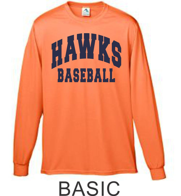 Hawks Baseball Wicking Long Sleeve Tee- 4 Designs