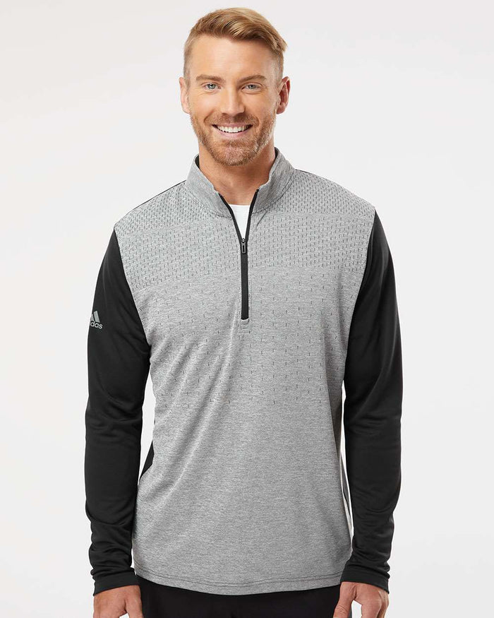 no-logo Adidas Heather Block Print Quarter-Zip Pullover-Outerwear-Adidas-Thread Logic