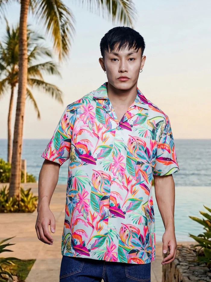 House Of Koala Abstract MCLR Print Cuban Collar Oversized Resort Shirt