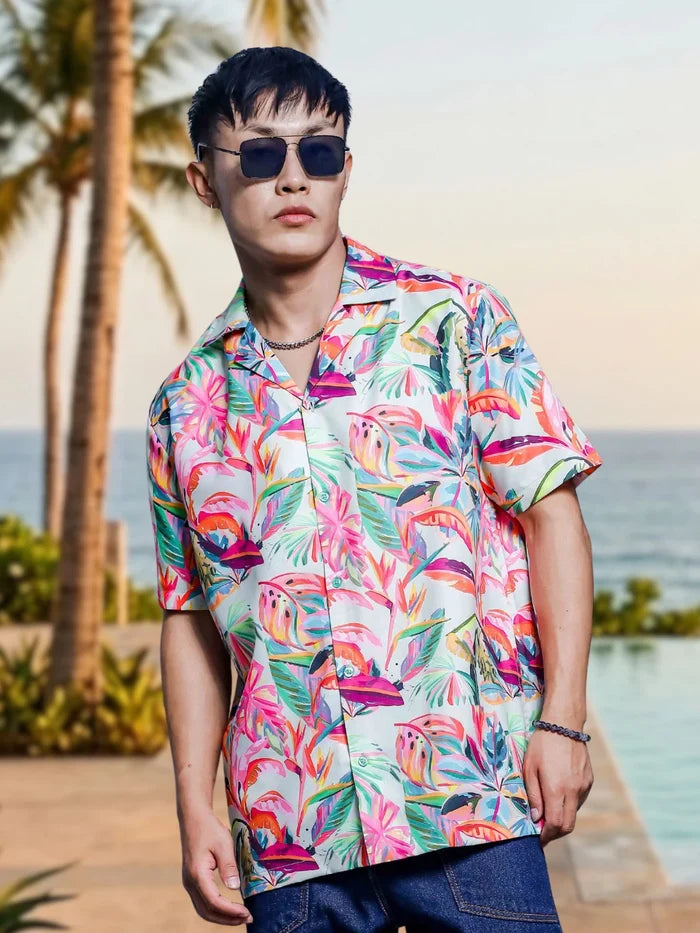 House Of Koala Abstract MCLR Print Cuban Collar Oversized Resort Shirt