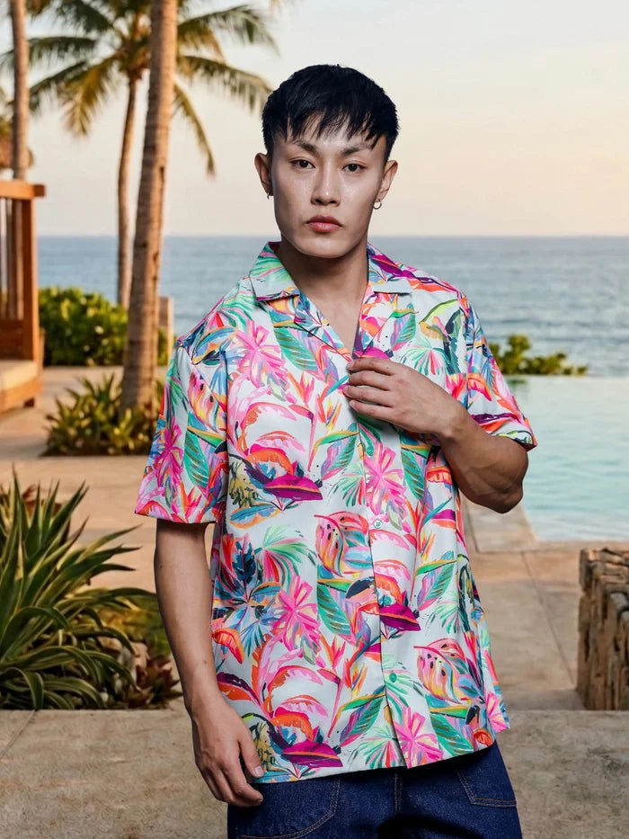 House Of Koala Abstract MCLR Print Cuban Collar Oversized Resort Shirt