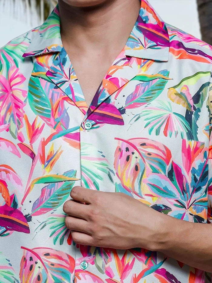 House Of Koala Abstract MCLR Print Cuban Collar Oversized Resort Shirt