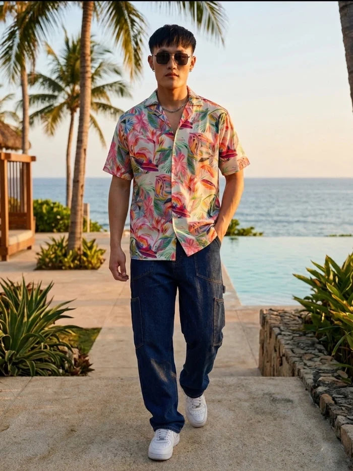 House Of Koala Abstract MCLR Print Cuban Collar Oversized Resort Shirt