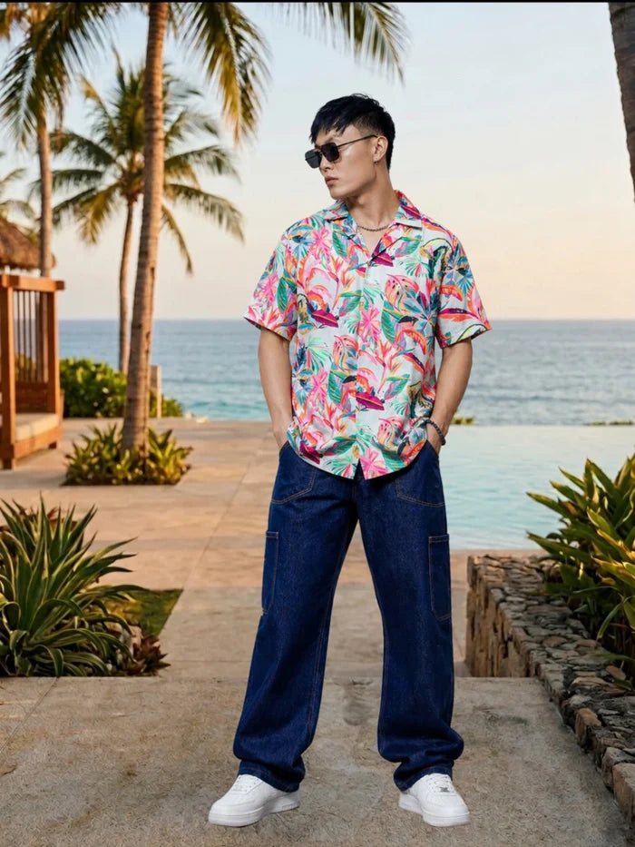 House Of Koala Abstract MCLR Print Cuban Collar Oversized Resort Shirt