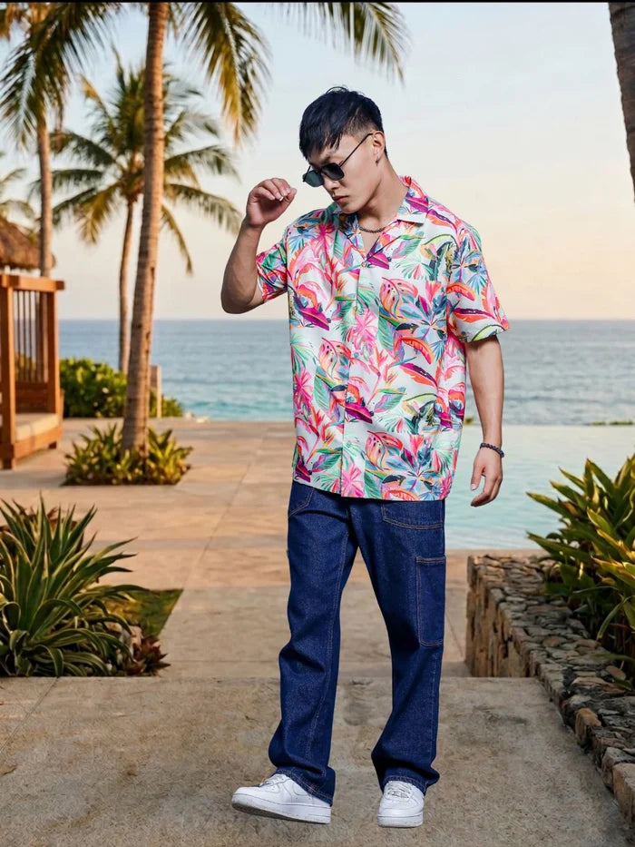 House Of Koala Abstract MCLR Print Cuban Collar Oversized Resort Shirt