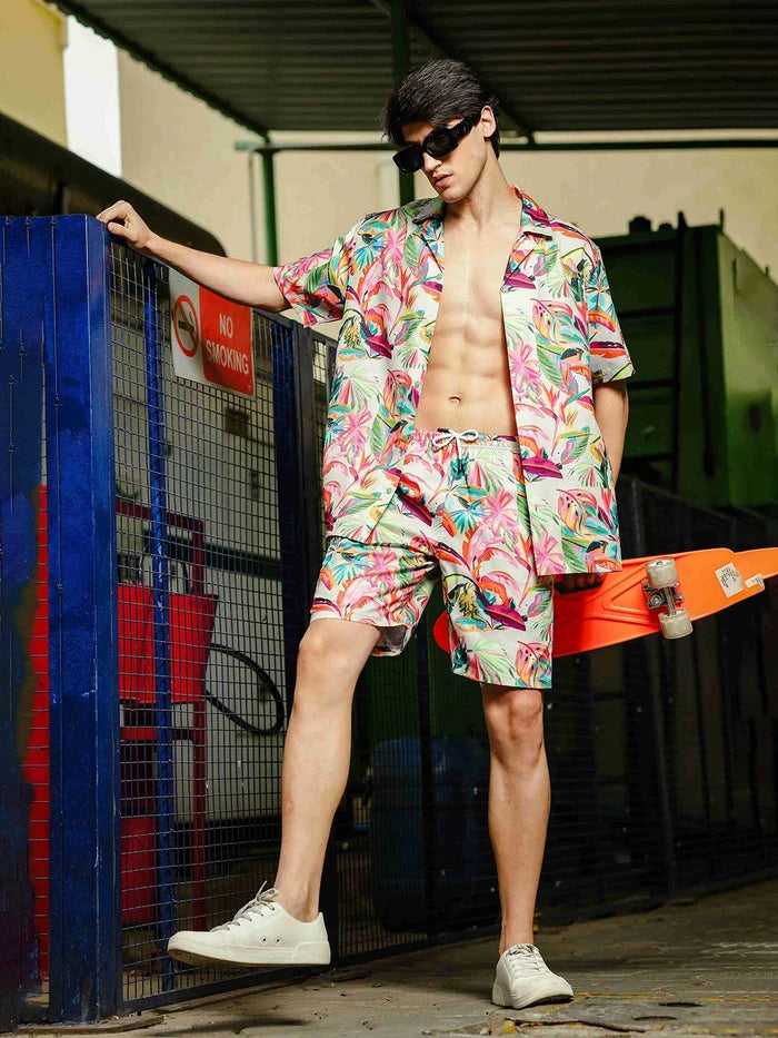 House Of Koala Beige Relaxed Fit Floral Printed Shorts