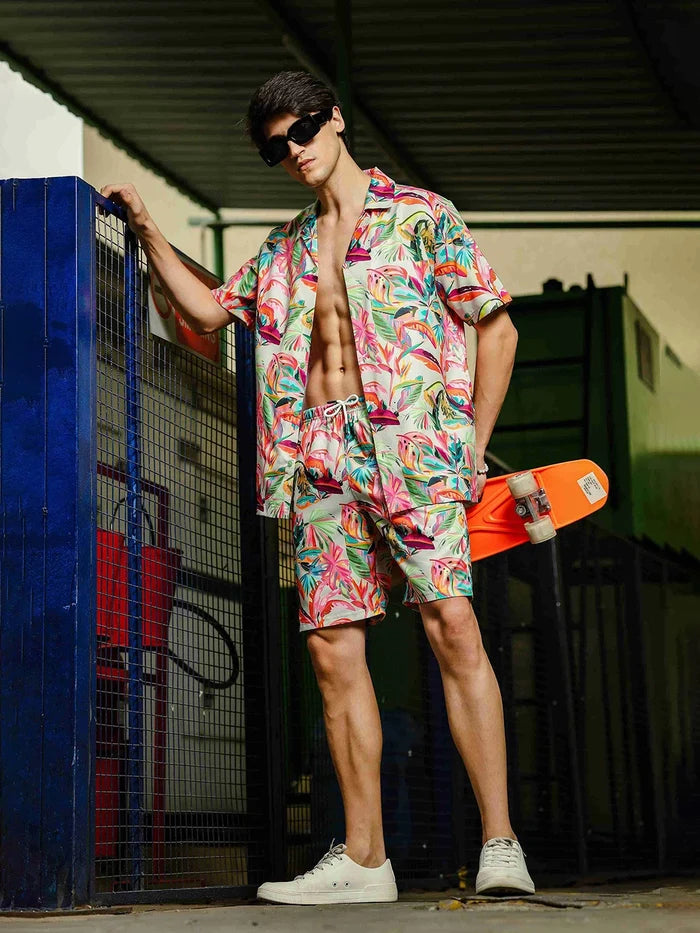 House Of Koala Beige Relaxed Fit Floral Printed Shorts