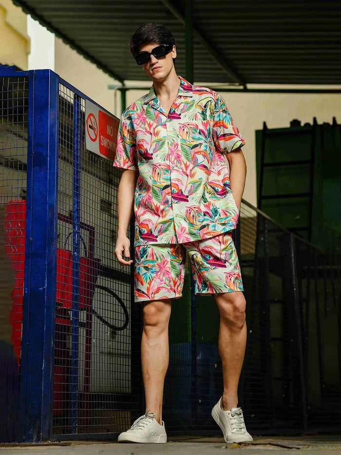 House Of Koala Beige Relaxed Fit Floral Printed Shorts
