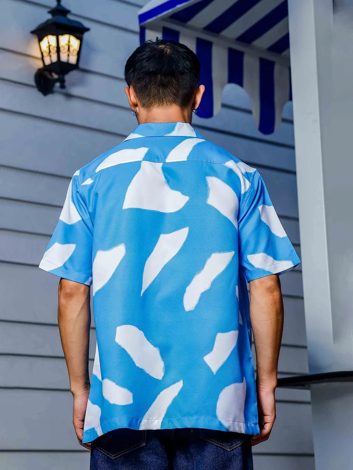 House Of Koala Blue Abstract Print Cuban Collar Oversized Resort Shirt