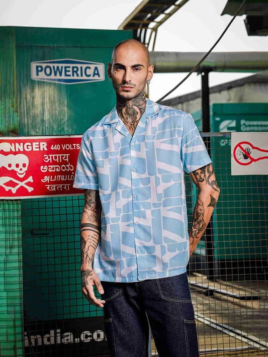 House Of Koala Blue Abstract Print Cuban Collar Relaxed Fit Resort Shirt