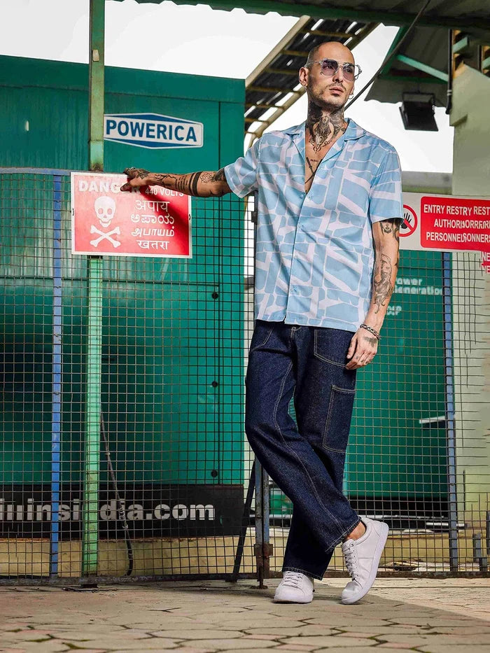 House Of Koala Blue Abstract Print Cuban Collar Relaxed Fit Resort Shirt