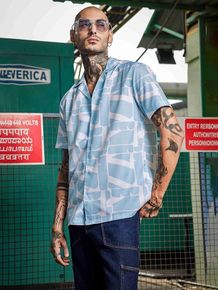 House Of Koala Blue Abstract Print Cuban Collar Relaxed Fit Resort Shirt
