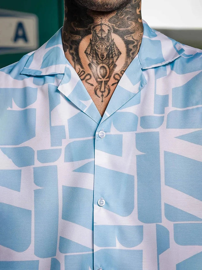 House Of Koala Blue Abstract Print Cuban Collar Relaxed Fit Resort Shirt