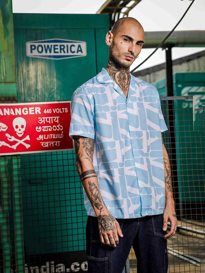 House Of Koala Blue Abstract Print Cuban Collar Relaxed Fit Resort Shirt