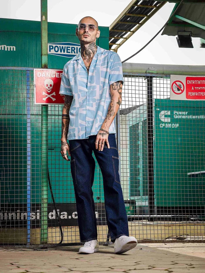 House Of Koala Blue Abstract Print Cuban Collar Relaxed Fit Resort Shirt