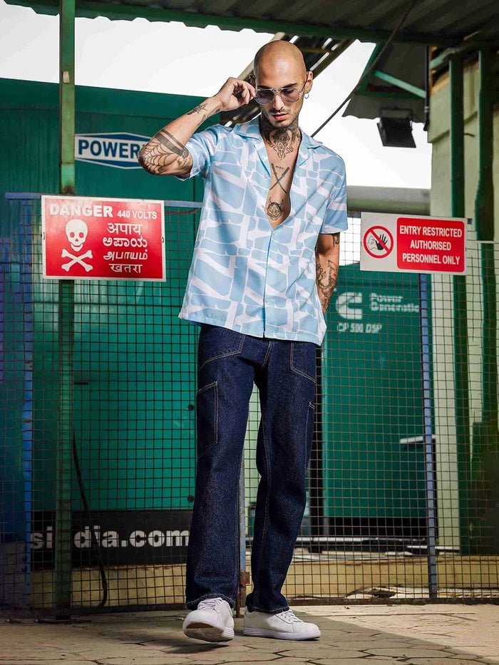 House Of Koala Blue Abstract Print Cuban Collar Relaxed Fit Resort Shirt