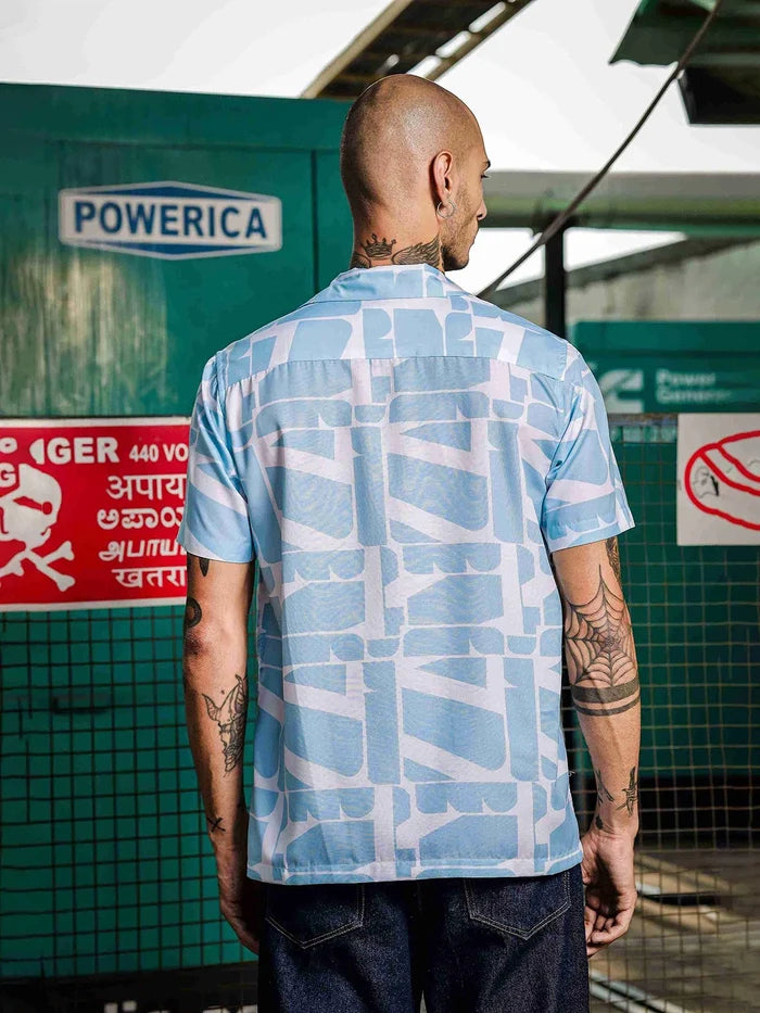 House Of Koala Blue Abstract Print Cuban Collar Relaxed Fit Resort Shirt