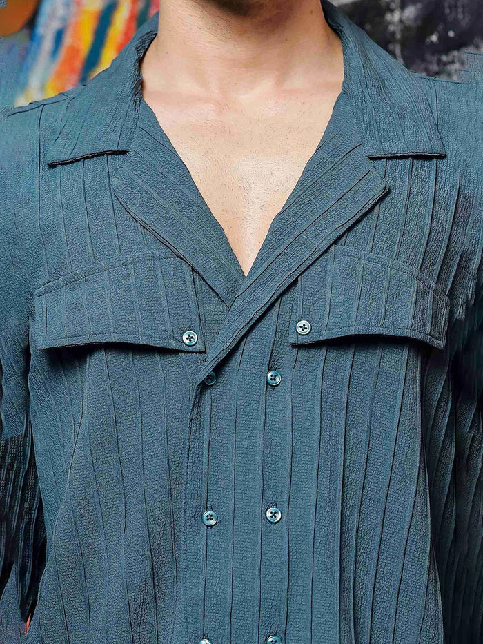 House Of Koala Blue Knit Textured Korean Shacket Shirt