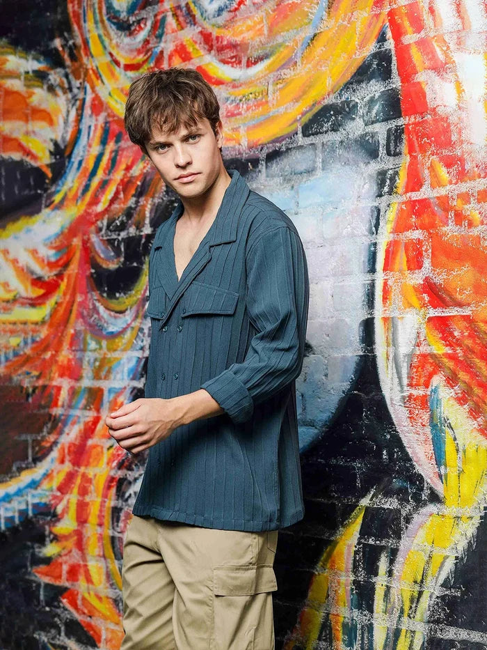 House Of Koala Blue Knit Textured Korean Shacket Shirt