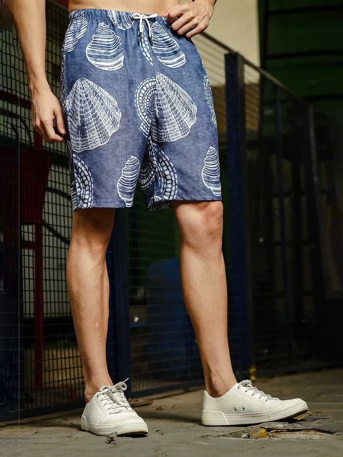 House Of Koala Blue Linen Blend Tropical Print Relaxed Fit Shorts