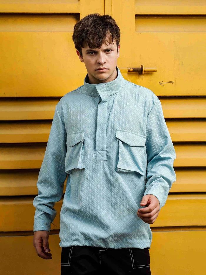 House Of Koala Blue Oversized Jacquard Textured Shacket Pullover