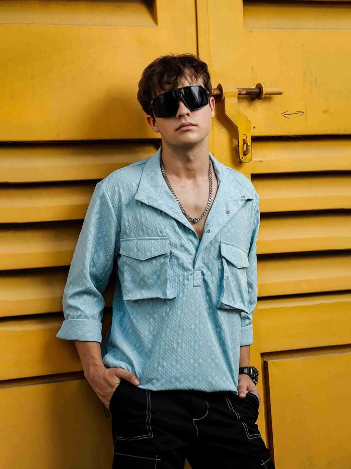 House Of Koala Blue Oversized Jacquard Textured Shacket Pullover