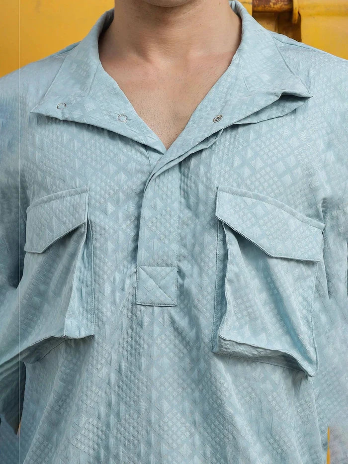 House Of Koala Blue Oversized Jacquard Textured Shacket Pullover