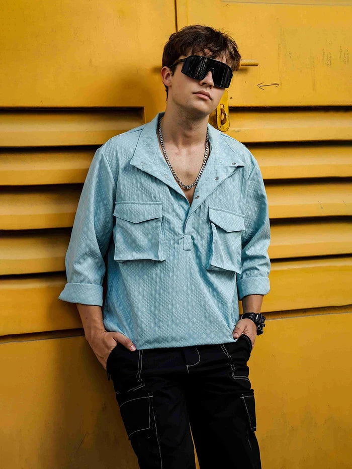 House Of Koala Blue Oversized Jacquard Textured Shacket Pullover