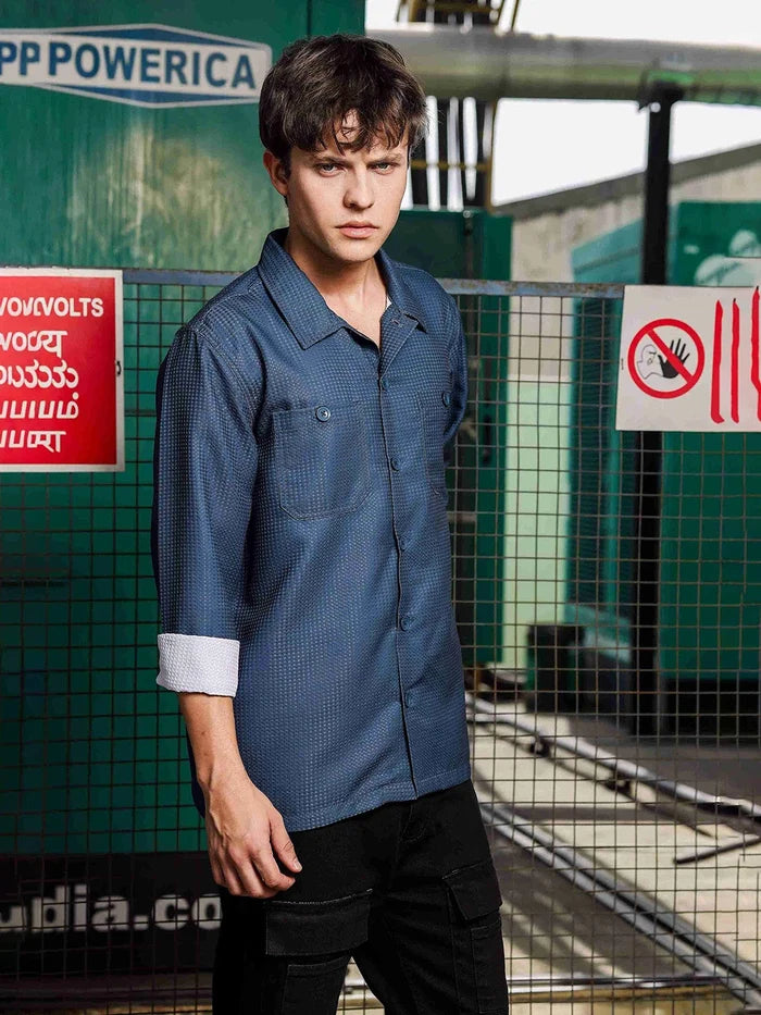 House Of Koala Blue Textured Relaxed Fit Shacket Shirt