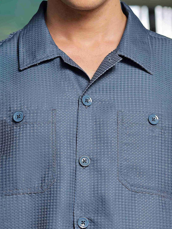 House Of Koala Blue Textured Relaxed Fit Shacket Shirt