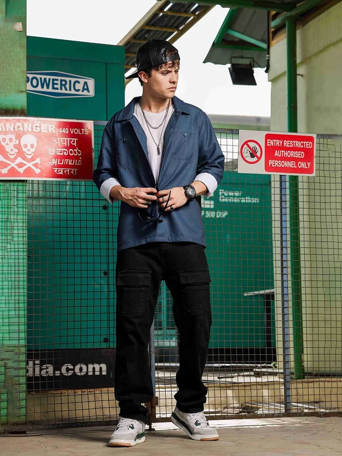 House Of Koala Blue Textured Relaxed Fit Shacket Shirt